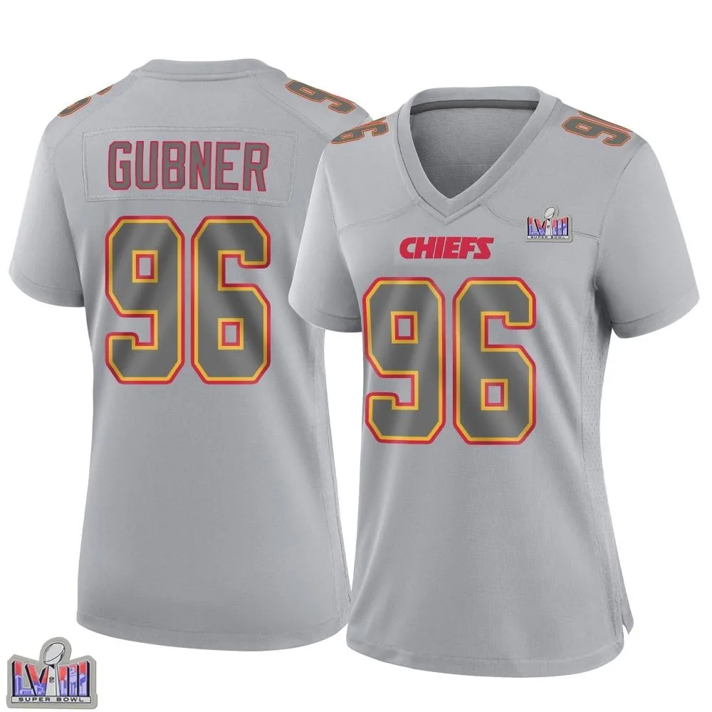 Women's Kansas City Chiefs Alex Gubner Nike Atmosphere Fashion Super Bowl LVIII Patch Game Gray Jersey Women's Kansas City Chiefs Alex Gubner Nike Atmosphere Fashion Super Bowl LVIII Patch Game Gray Jersey