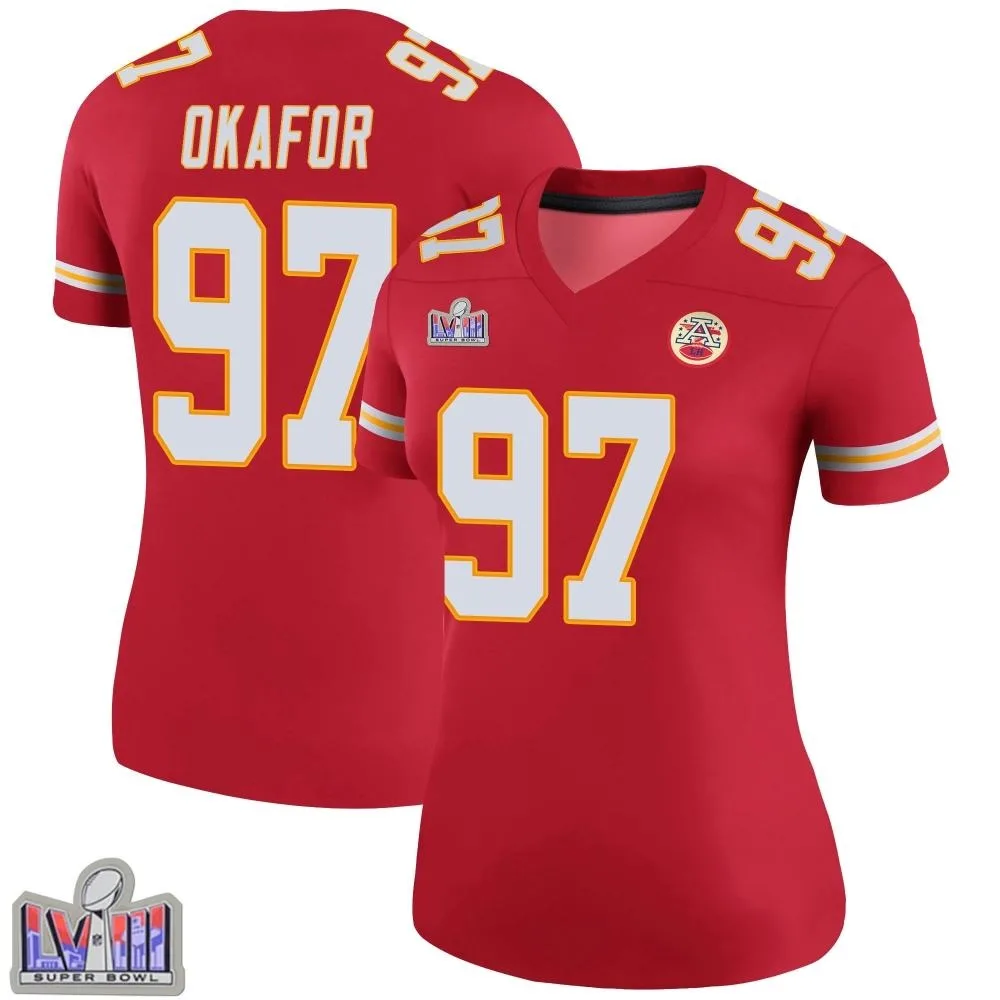Women's Kansas City Chiefs Alex Okafor Nike Color Rush Super Bowl LVIII Patch Legend Red Jersey Women's Kansas City Chiefs Alex Okafor Nike Color Rush Super Bowl LVIII Patch Legend Red Jersey