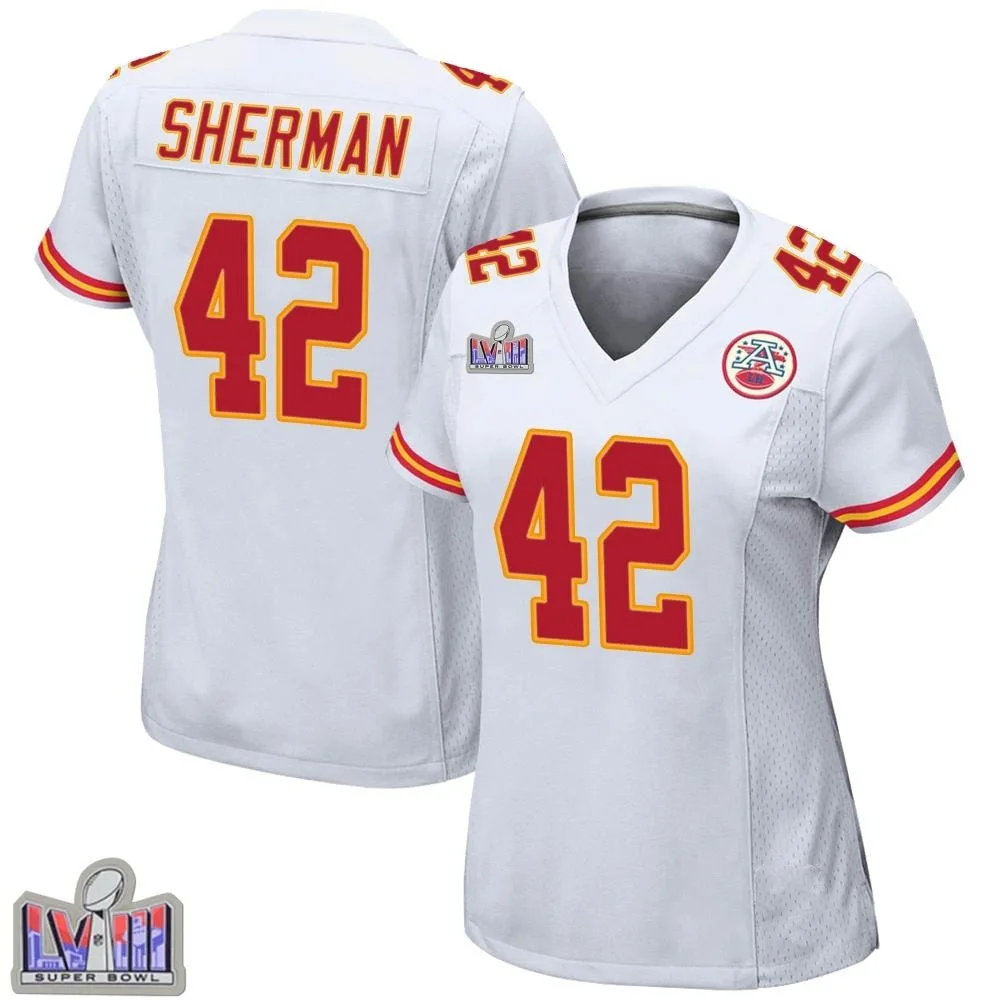 Women's Kansas City Chiefs Anthony Sherman Nike Super Bowl LVIII Patch Game White Jersey Women's Kansas City Chiefs Anthony Sherman Nike Super Bowl LVIII Patch Game White Jersey
