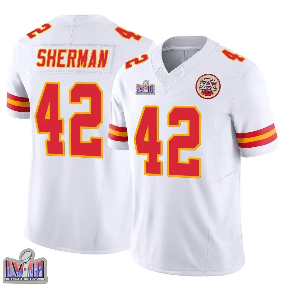 Youth Kansas City Chiefs Anthony Sherman Nike Vapor F.U.S.E. Super Bowl LVIII Patch Limited White Jersey Youth Kansas City Chiefs Anthony Sherman Nike Vapor F.U.S.E. Super Bowl LVIII Patch Limited White Jersey
