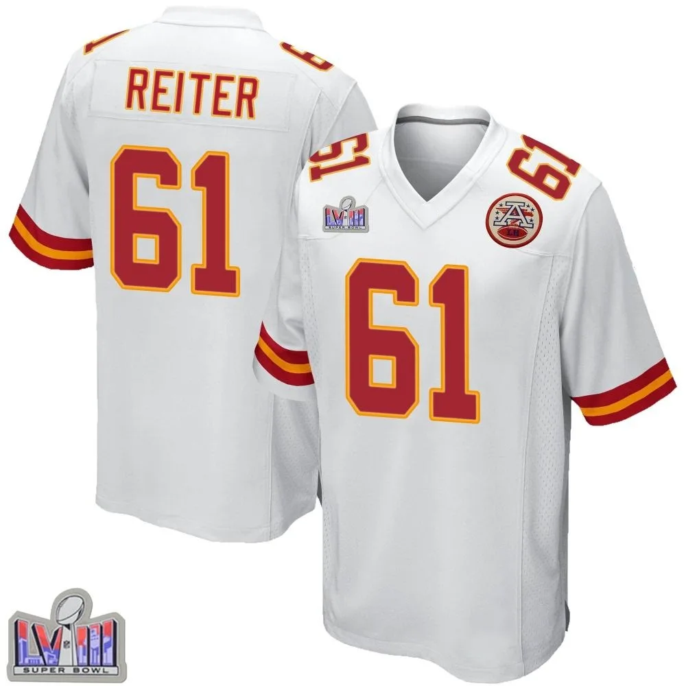 Men's Kansas City Chiefs Austin Reiter Nike Super Bowl LVIII Patch Game White Jersey Men's Kansas City Chiefs Austin Reiter Nike Super Bowl LVIII Patch Game White Jersey