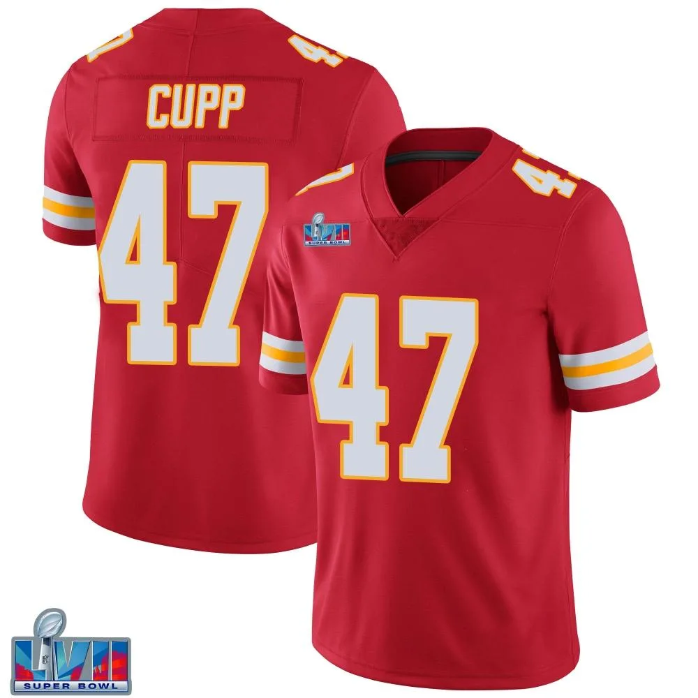 Men's Kansas City Chiefs Baylor Cupp Nike Team Color Vapor Untouchable Super Bowl LVII Patch Limited Red Jersey Men's Kansas City Chiefs Baylor Cupp Nike Team Color Vapor Untouchable Super Bowl LVII Patch Limited Red Jersey