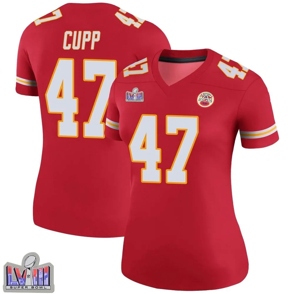 Women's Kansas City Chiefs Baylor Cupp Nike Color Rush Super Bowl LVIII Patch Legend Red Jersey Women's Kansas City Chiefs Baylor Cupp Nike Color Rush Super Bowl LVIII Patch Legend Red Jersey