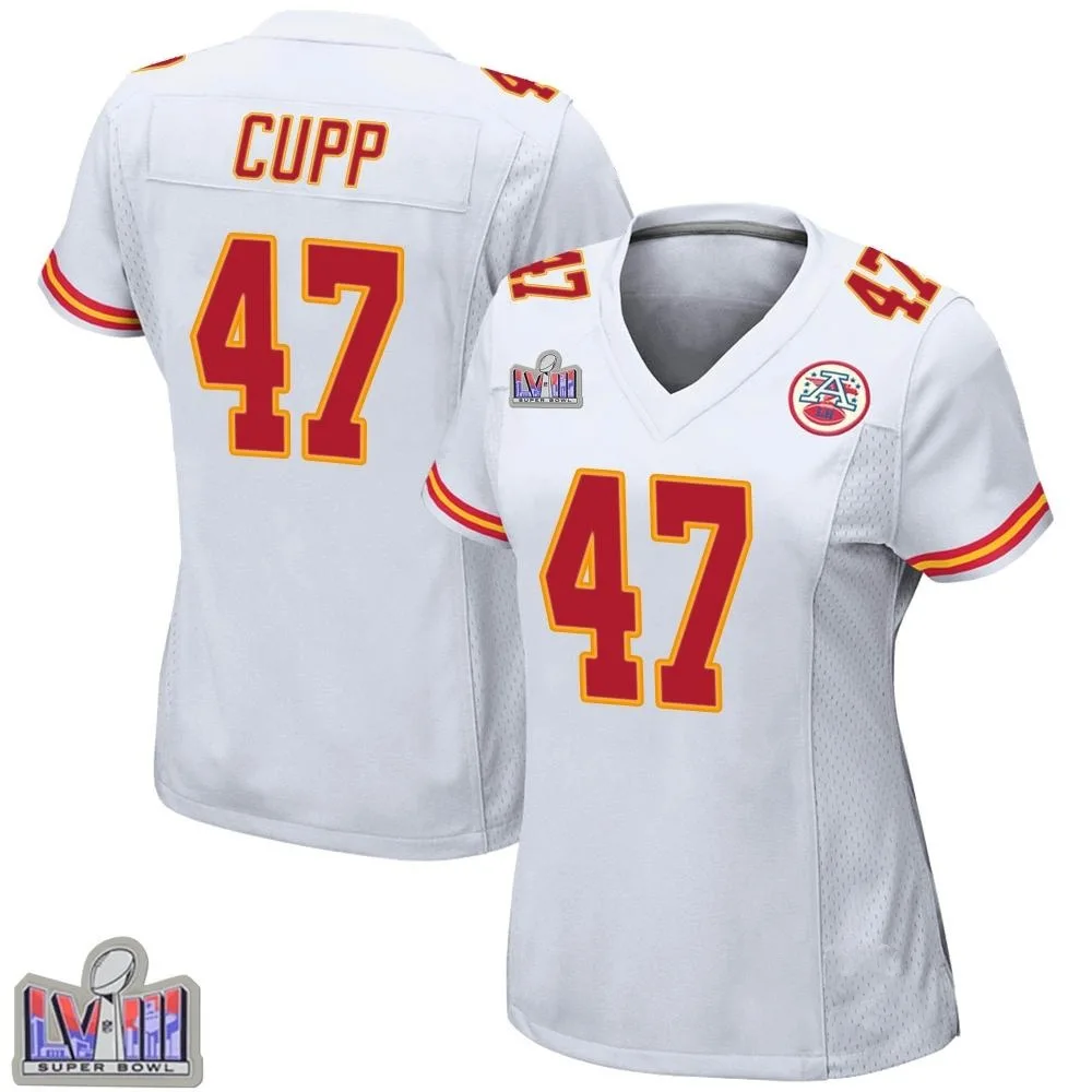 Women's Kansas City Chiefs Baylor Cupp Nike Super Bowl LVIII Patch Game White Jersey Women's Kansas City Chiefs Baylor Cupp Nike Super Bowl LVIII Patch Game White Jersey