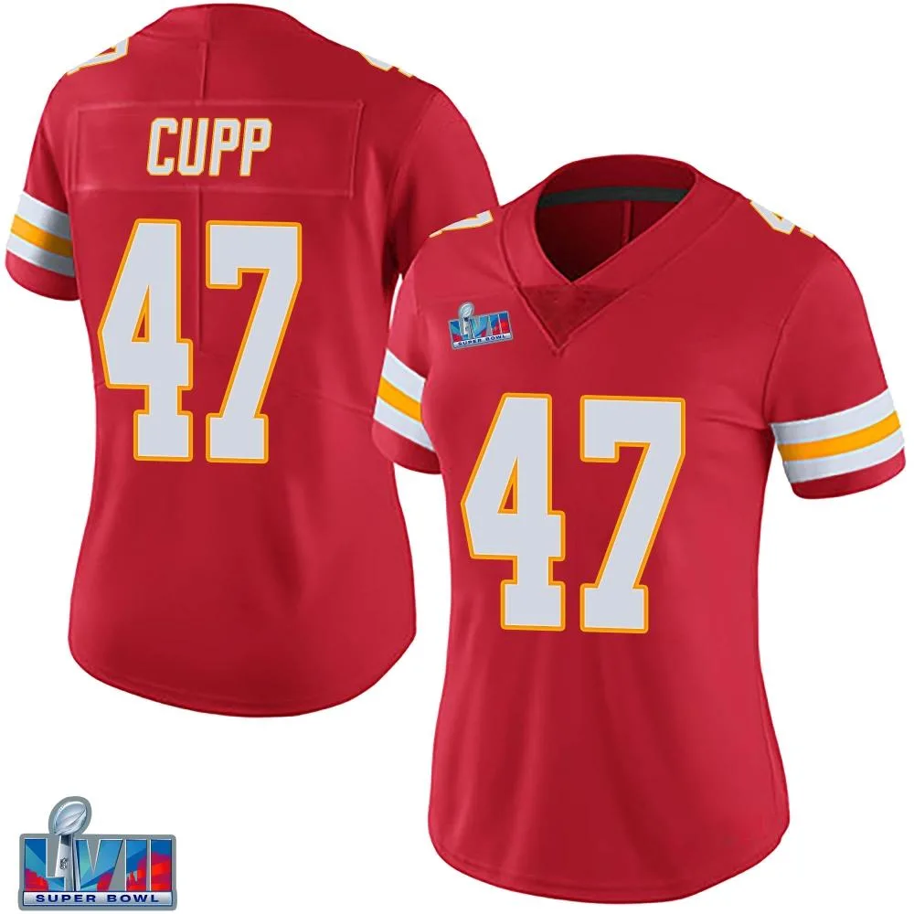Women's Kansas City Chiefs Baylor Cupp Nike Team Color Vapor Untouchable Super Bowl LVII Patch Limited Red Jersey Women's Kansas City Chiefs Baylor Cupp Nike Team Color Vapor Untouchable Super Bowl LVII Patch Limited Red Jersey