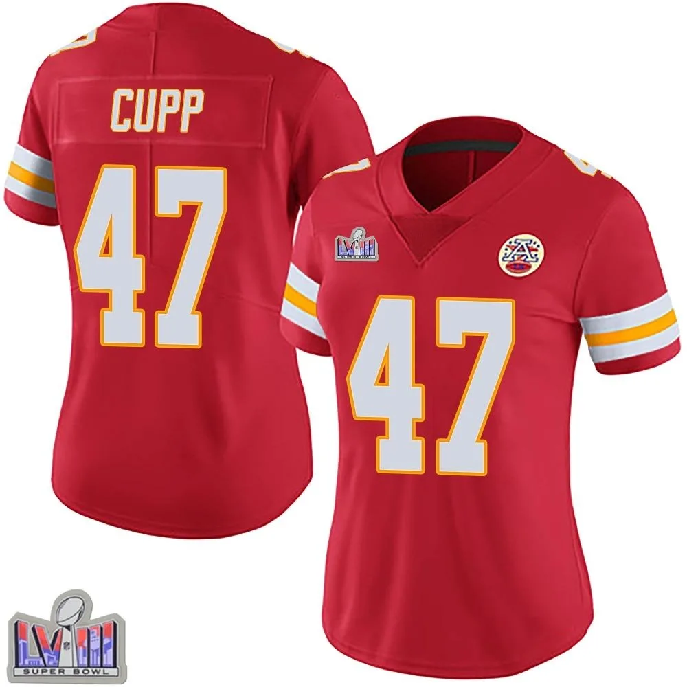 Women's Kansas City Chiefs Baylor Cupp Nike Team Color Vapor Untouchable Super Bowl LVIII Patch Limited Red Jersey Women's Kansas City Chiefs Baylor Cupp Nike Team Color Vapor Untouchable Super Bowl LVIII Patch Limited Red Jersey
