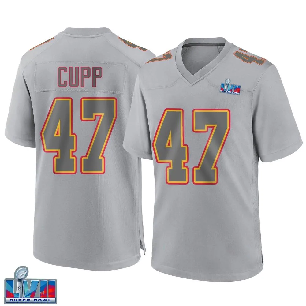 Youth Kansas City Chiefs Baylor Cupp Nike Atmosphere Fashion Super Bowl LVII Patch Game Gray Jersey Youth Kansas City Chiefs Baylor Cupp Nike Atmosphere Fashion Super Bowl LVII Patch Game Gray Jersey