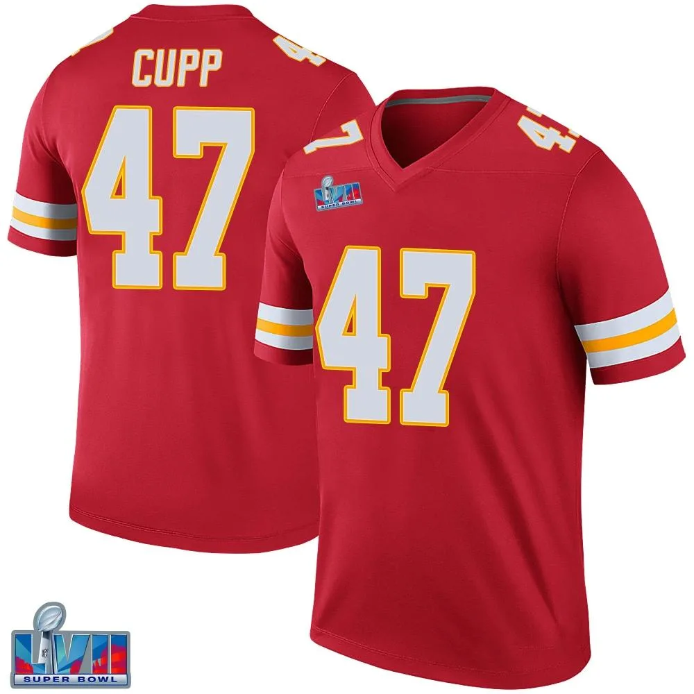 Youth Kansas City Chiefs Baylor Cupp Nike Color Rush Super Bowl LVII Patch Legend Red Jersey Youth Kansas City Chiefs Baylor Cupp Nike Color Rush Super Bowl LVII Patch Legend Red Jersey