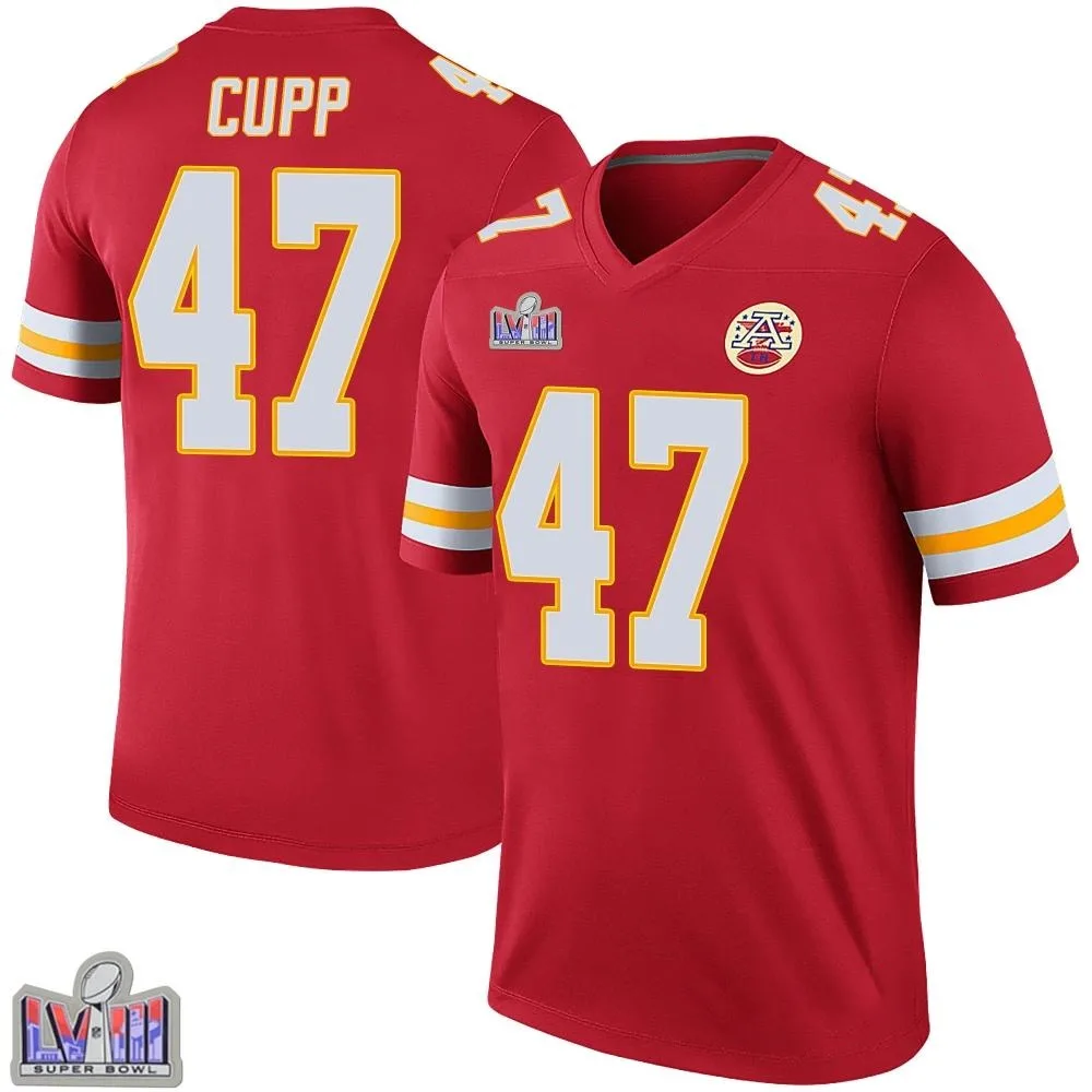 Youth Kansas City Chiefs Baylor Cupp Nike Color Rush Super Bowl LVIII Patch Legend Red Jersey Youth Kansas City Chiefs Baylor Cupp Nike Color Rush Super Bowl LVIII Patch Legend Red Jersey