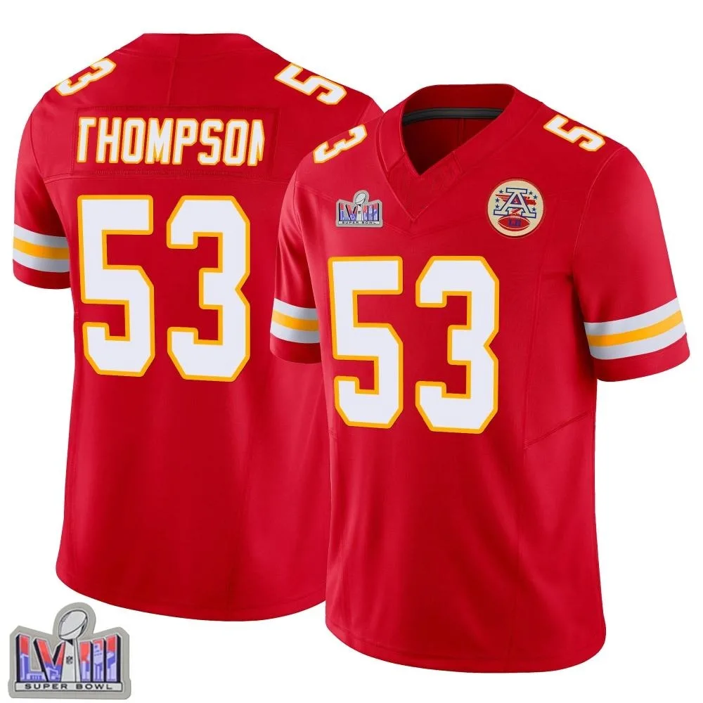 Men's Kansas City Chiefs Bj Thompson Nike Vapor F.U.S.E. Super Bowl LVIII Patch Limited Red Jersey Men's Kansas City Chiefs Bj Thompson Nike Vapor F.U.S.E. Super Bowl LVIII Patch Limited Red Jersey