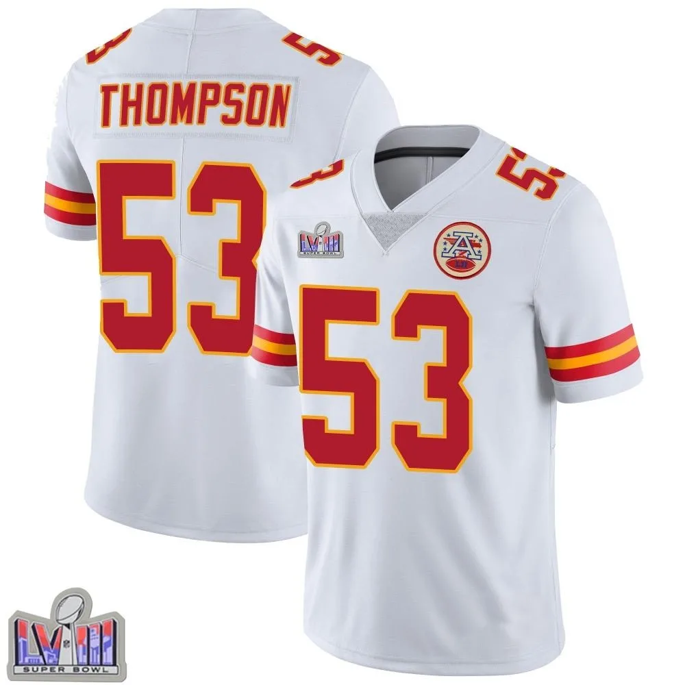 Men's Kansas City Chiefs Bj Thompson Nike Vapor Untouchable Super Bowl LVIII Patch Limited White Jersey Men's Kansas City Chiefs Bj Thompson Nike Vapor Untouchable Super Bowl LVIII Patch Limited White Jersey