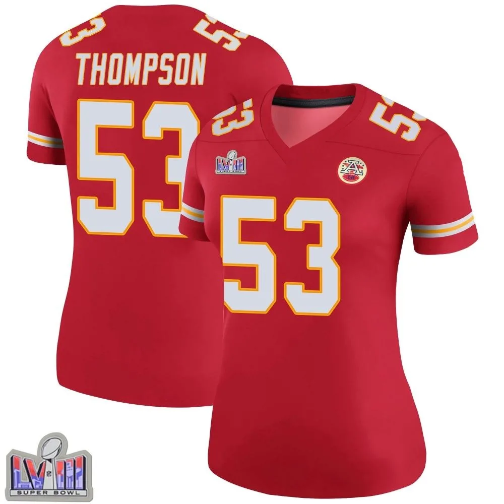 Women's Kansas City Chiefs Bj Thompson Nike Color Rush Super Bowl LVIII Patch Legend Red Jersey Women's Kansas City Chiefs Bj Thompson Nike Color Rush Super Bowl LVIII Patch Legend Red Jersey