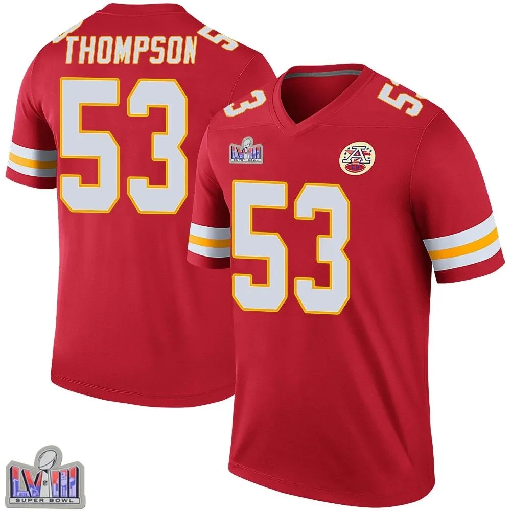 Youth Kansas City Chiefs Bj Thompson Nike Color Rush Super Bowl LVIII Patch Legend Red Jersey Youth Kansas City Chiefs Bj Thompson Nike Color Rush Super Bowl LVIII Patch Legend Red Jersey