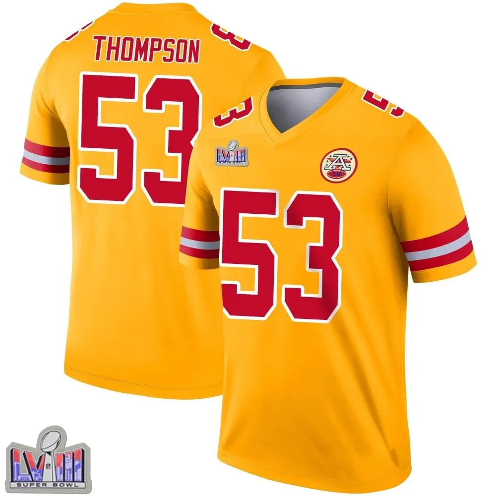 Youth Kansas City Chiefs Bj Thompson Nike Inverted Super Bowl LVIII Patch Legend Gold Jersey Youth Kansas City Chiefs Bj Thompson Nike Inverted Super Bowl LVIII Patch Legend Gold Jersey