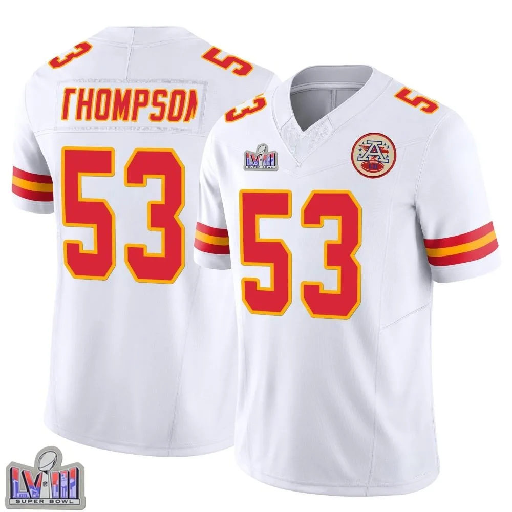 Youth Kansas City Chiefs Bj Thompson Nike Vapor F.U.S.E. Super Bowl LVIII Patch Limited White Jersey Youth Kansas City Chiefs Bj Thompson Nike Vapor F.U.S.E. Super Bowl LVIII Patch Limited White Jersey