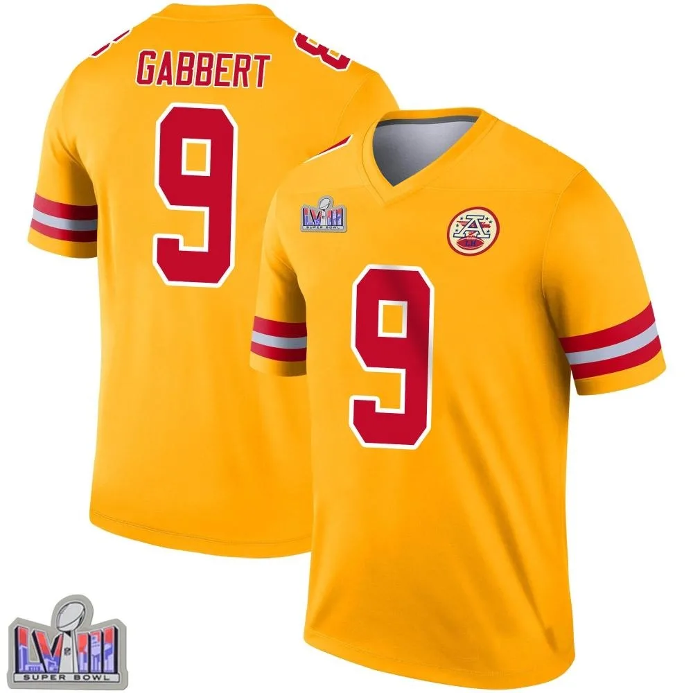 Men's Kansas City Chiefs Blaine Gabbert Nike Inverted Super Bowl LVIII Patch Legend Gold Jersey Men's Kansas City Chiefs Blaine Gabbert Nike Inverted Super Bowl LVIII Patch Legend Gold Jersey