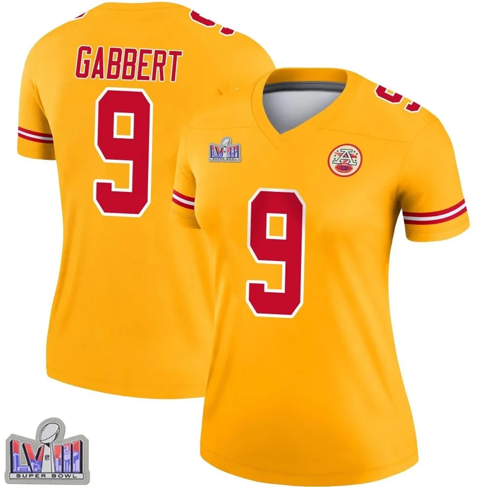 Women's Kansas City Chiefs Blaine Gabbert Nike Inverted Super Bowl LVIII Patch Legend Gold Jersey Women's Kansas City Chiefs Blaine Gabbert Nike Inverted Super Bowl LVIII Patch Legend Gold Jersey