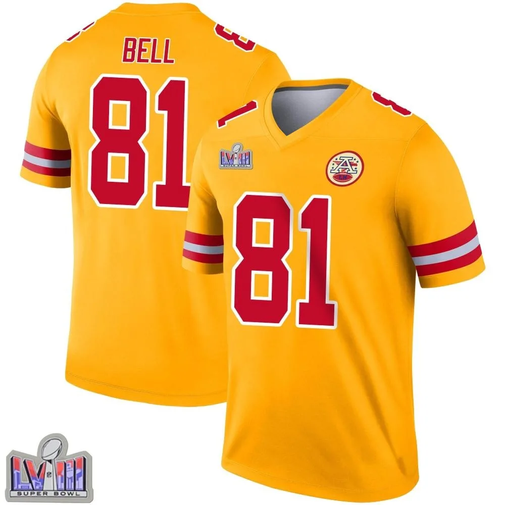 Men's Kansas City Chiefs Blake Bell Nike Inverted Super Bowl LVIII Patch Legend Gold Jersey Men's Kansas City Chiefs Blake Bell Nike Inverted Super Bowl LVIII Patch Legend Gold Jersey