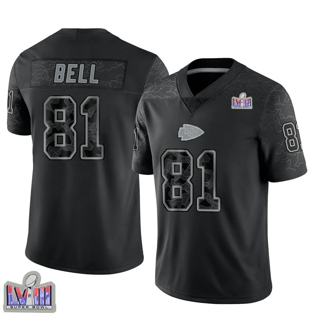 Youth Kansas City Chiefs Blake Bell Nike Reflective Super Bowl LVIII Patch Limited Black Jersey Youth Kansas City Chiefs Blake Bell Nike Reflective Super Bowl LVIII Patch Limited Black Jersey