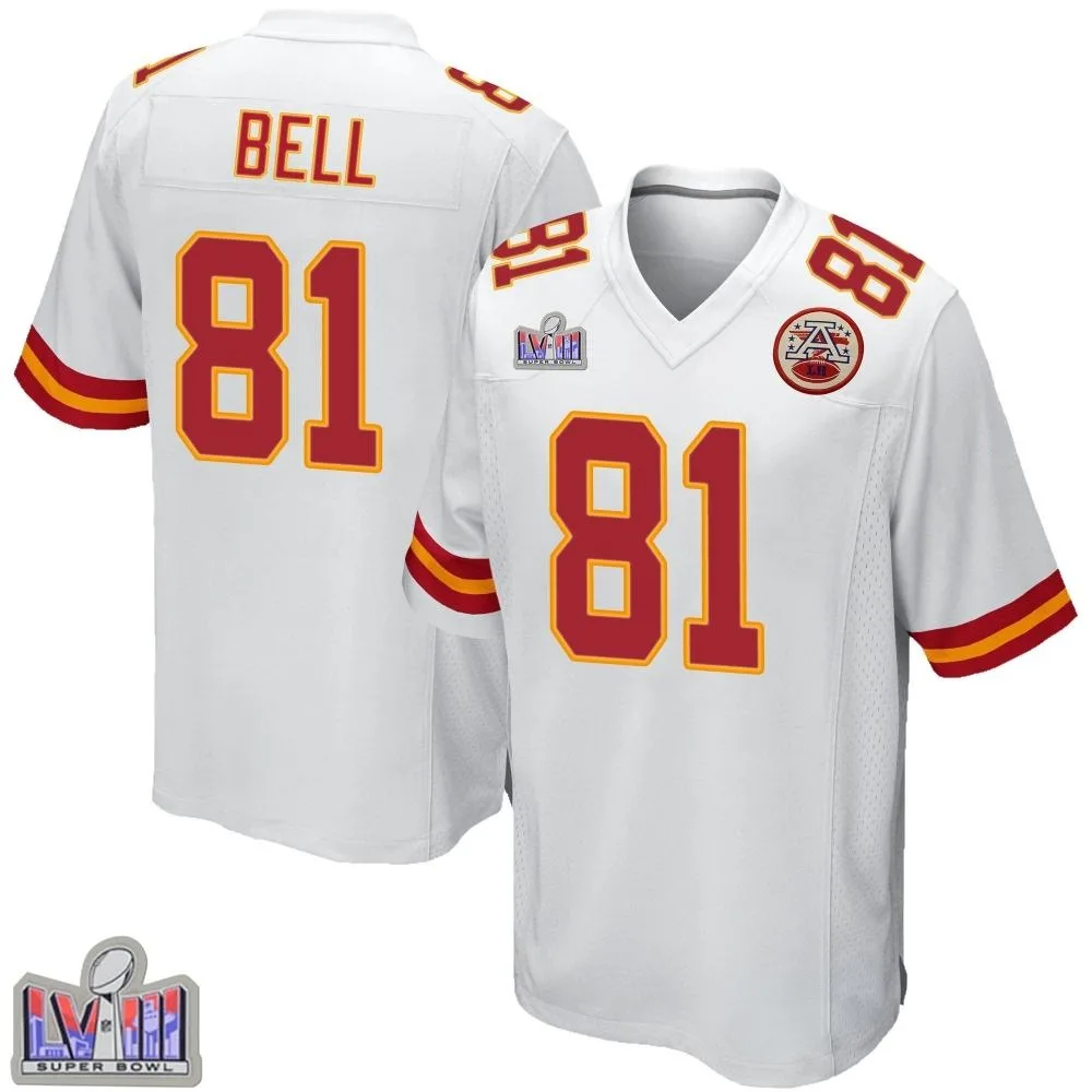 Youth Kansas City Chiefs Blake Bell Nike Super Bowl LVIII Patch Game White Jersey Youth Kansas City Chiefs Blake Bell Nike Super Bowl LVIII Patch Game White Jersey
