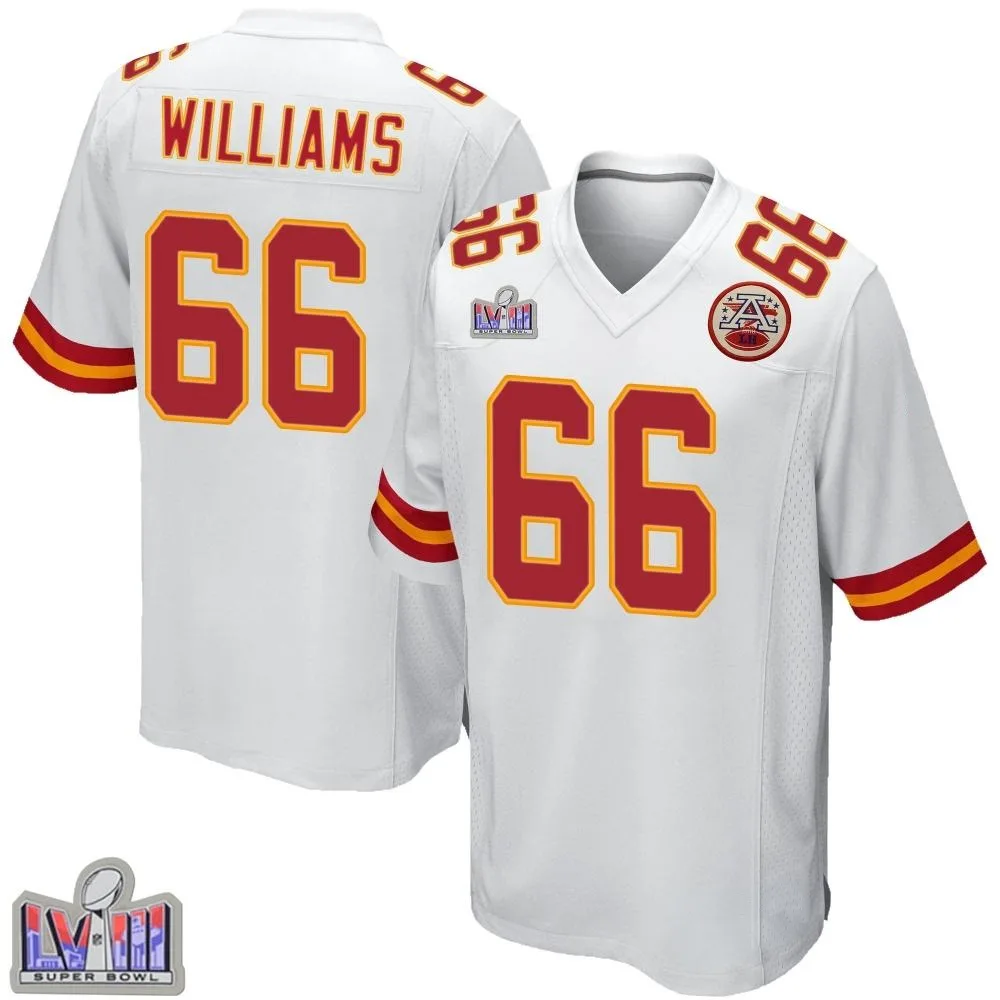 Youth Kansas City Chiefs Brandon Williams Nike Super Bowl LVIII Patch Game White Jersey Youth Kansas City Chiefs Brandon Williams Nike Super Bowl LVIII Patch Game White Jersey