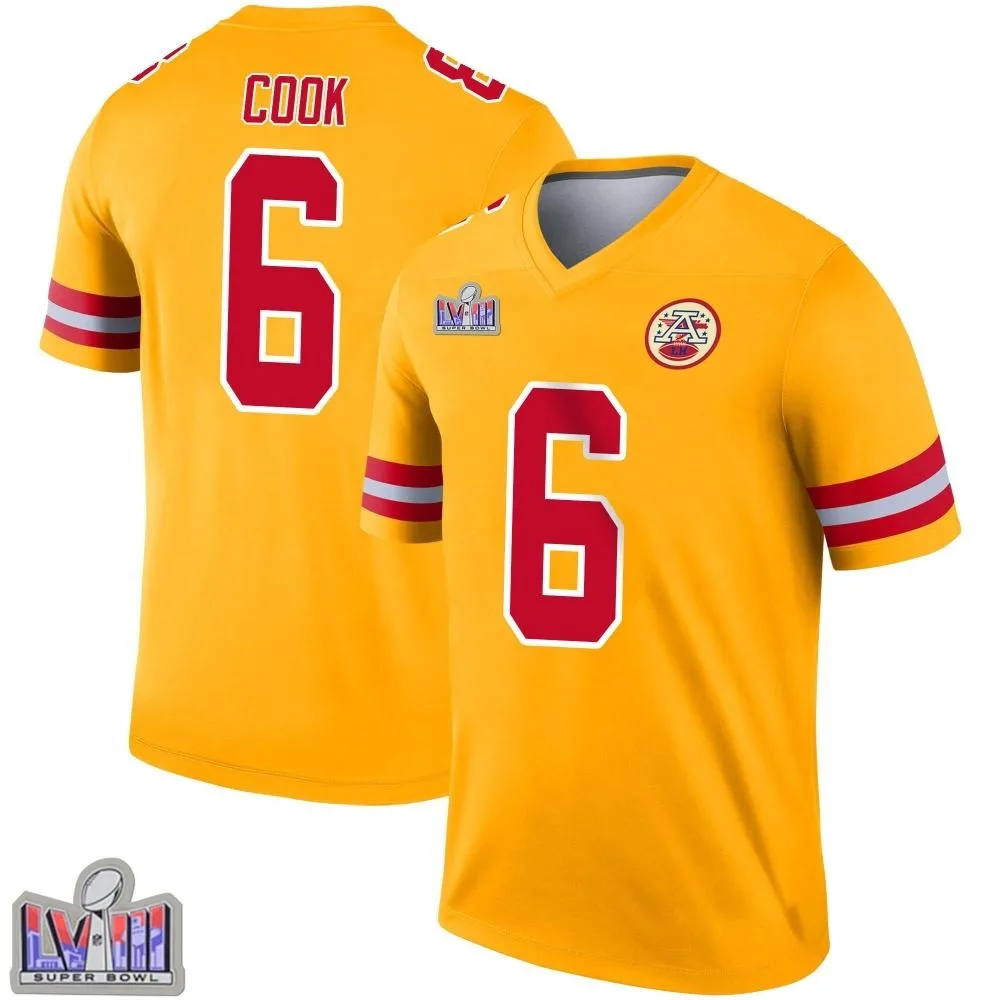 Men's Kansas City Chiefs Bryan Cook Nike Inverted Super Bowl LVIII Patch Legend Gold Jersey Men's Kansas City Chiefs Bryan Cook Nike Inverted Super Bowl LVIII Patch Legend Gold Jersey