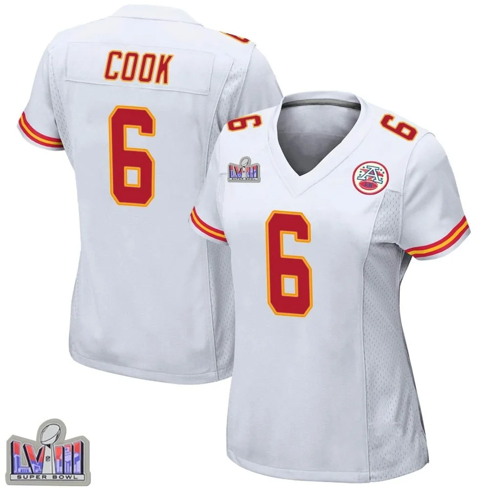 Women's Kansas City Chiefs Bryan Cook Nike Super Bowl LVIII Patch Game White Jersey Women's Kansas City Chiefs Bryan Cook Nike Super Bowl LVIII Patch Game White Jersey