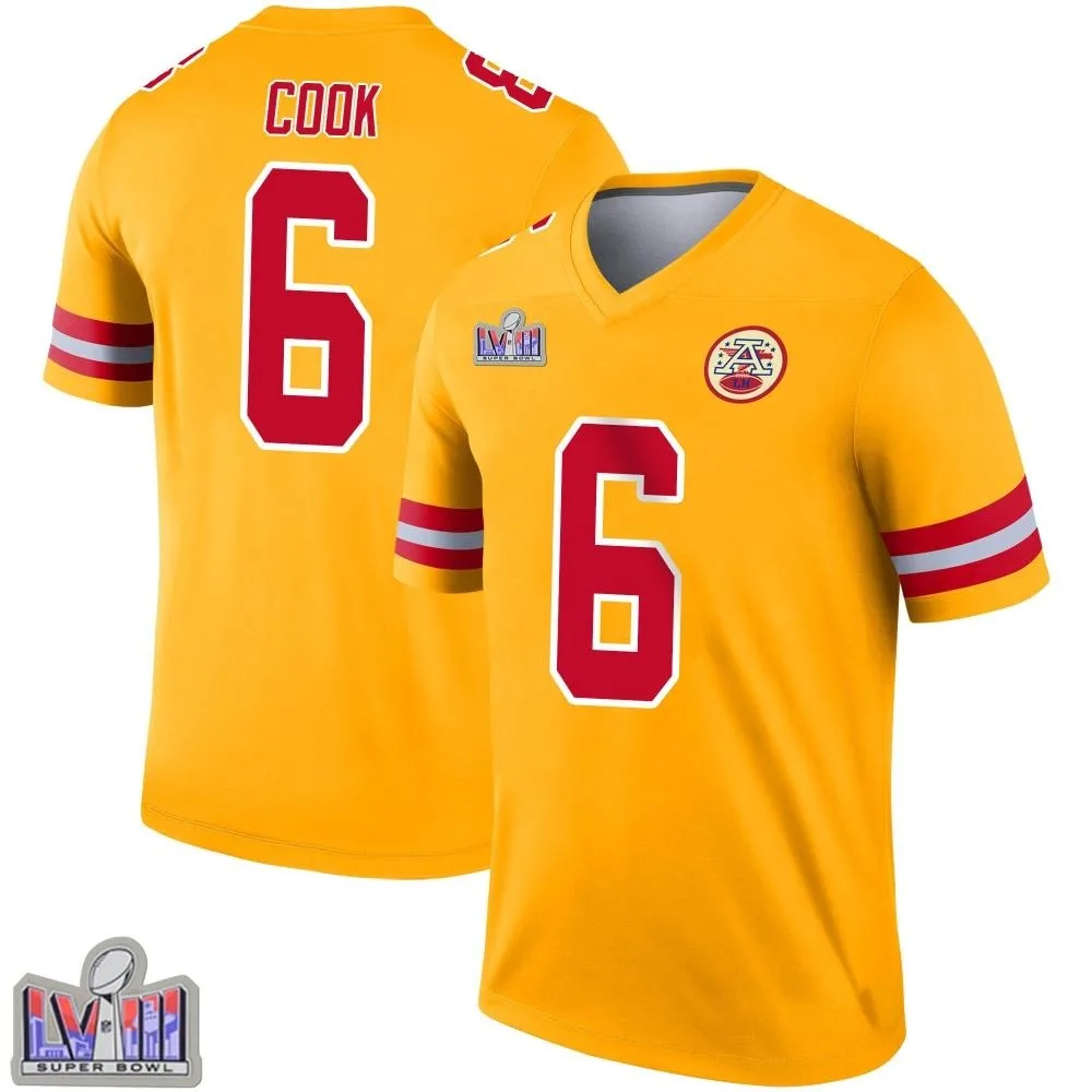 Youth Kansas City Chiefs Bryan Cook Nike Inverted Super Bowl LVIII Patch Legend Gold Jersey Youth Kansas City Chiefs Bryan Cook Nike Inverted Super Bowl LVIII Patch Legend Gold Jersey