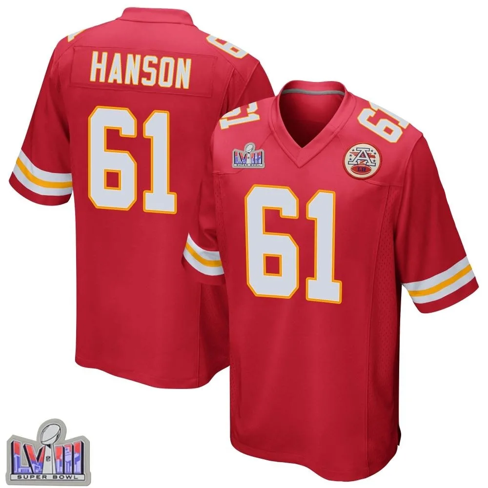 Men's Kansas City Chiefs C.j. Hanson Nike Team Color Super Bowl LVIII Patch Game Red Jersey Men's Kansas City Chiefs C.j. Hanson Nike Team Color Super Bowl LVIII Patch Game Red Jersey