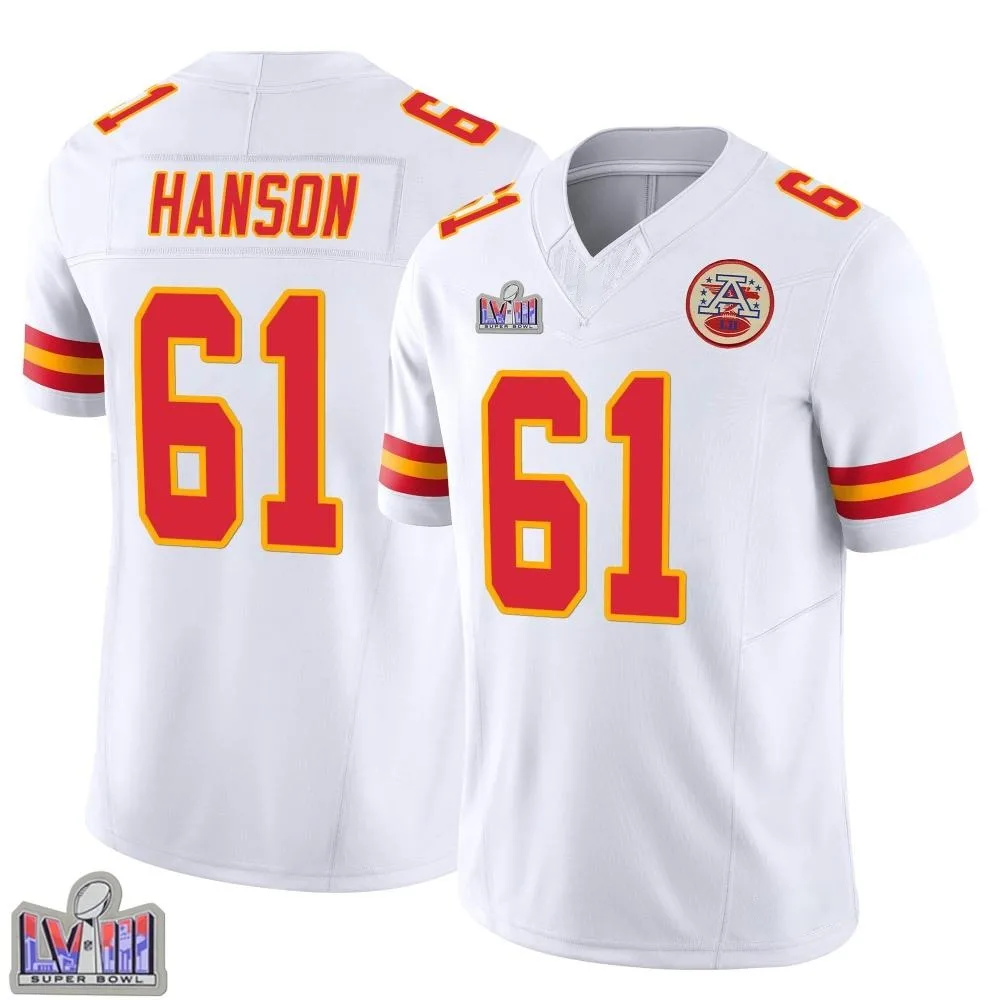 Men's Kansas City Chiefs C.j. Hanson Nike Vapor F.U.S.E. Super Bowl LVIII Patch Limited White Jersey Men's Kansas City Chiefs C.j. Hanson Nike Vapor F.U.S.E. Super Bowl LVIII Patch Limited White Jersey