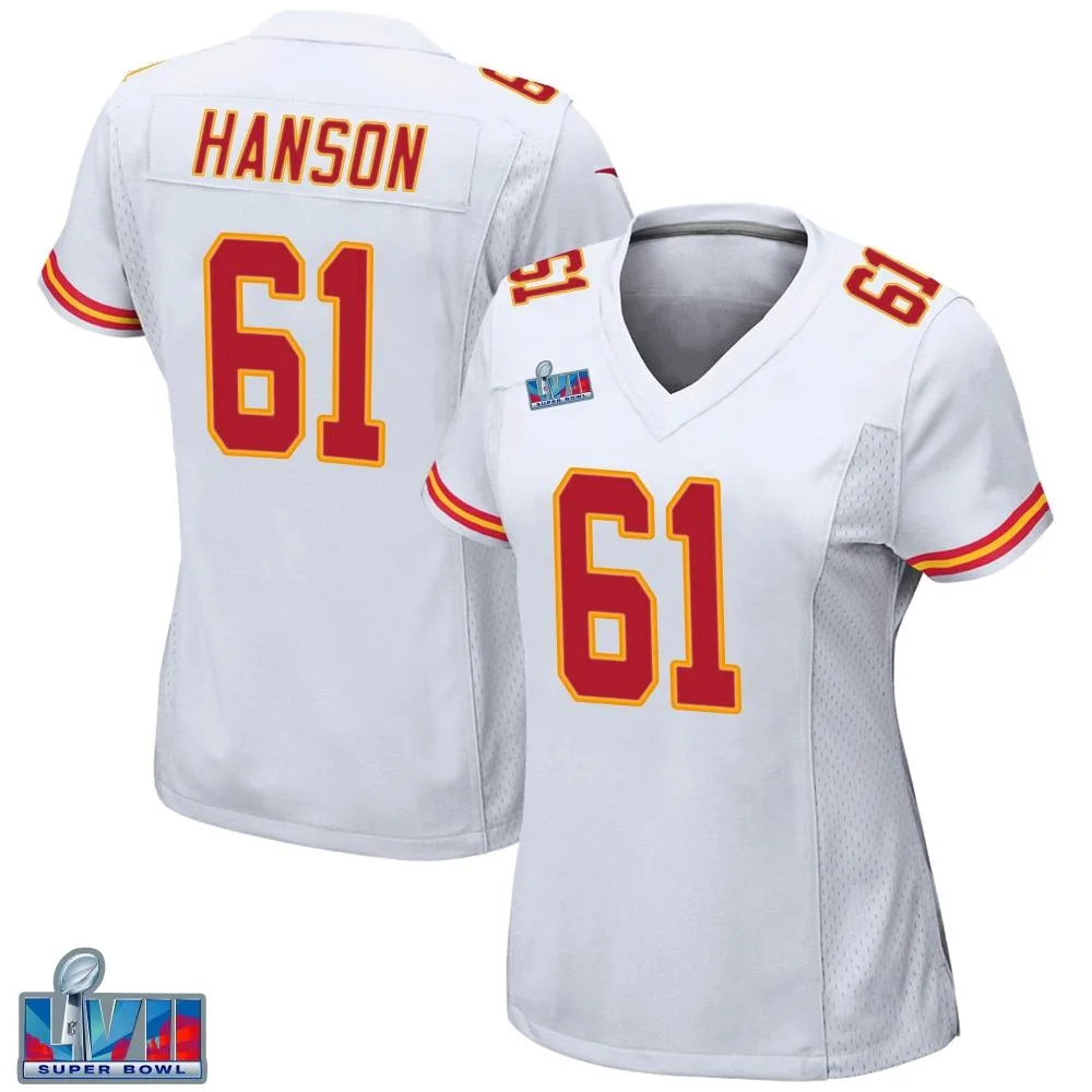 Women's Kansas City Chiefs C.j. Hanson Nike Super Bowl LVII Patch Game White Jersey Women's Kansas City Chiefs C.j. Hanson Nike Super Bowl LVII Patch Game White Jersey