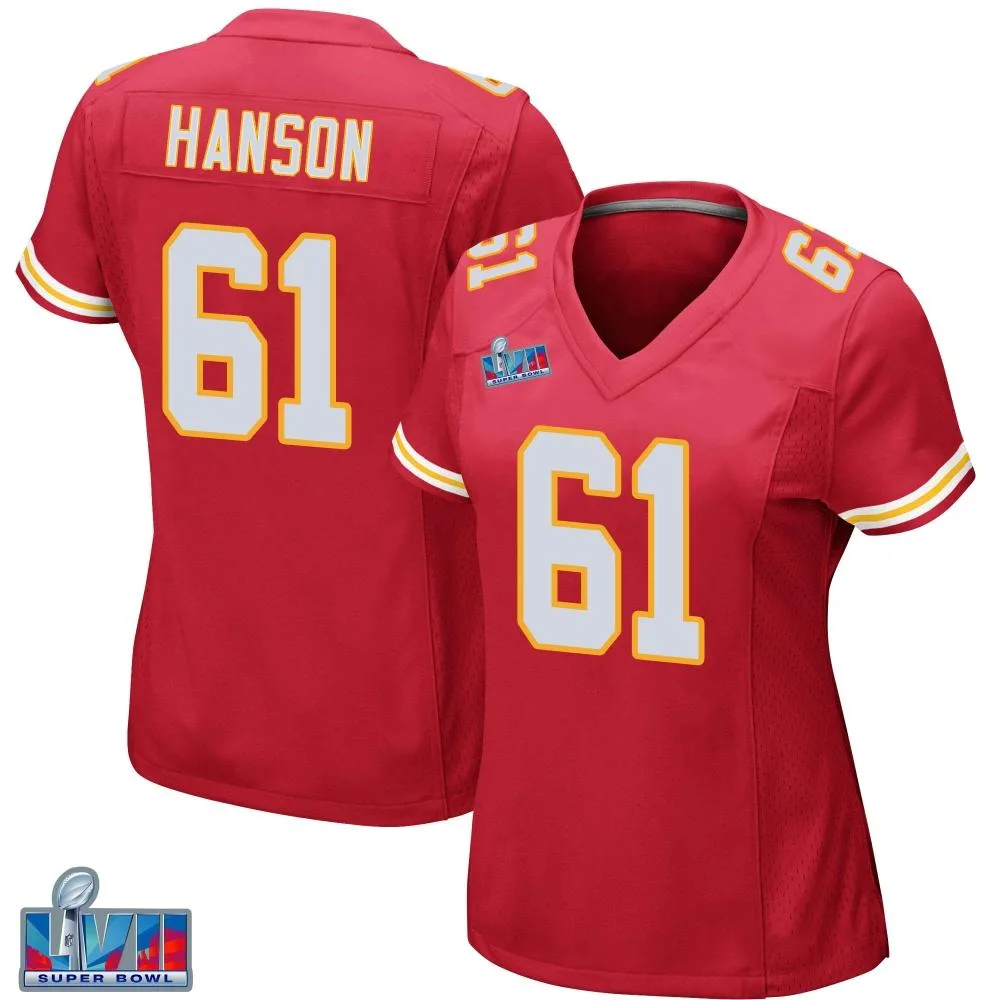 Women's Kansas City Chiefs C.j. Hanson Nike Team Color Super Bowl LVII Patch Game Red Jersey Women's Kansas City Chiefs C.j. Hanson Nike Team Color Super Bowl LVII Patch Game Red Jersey