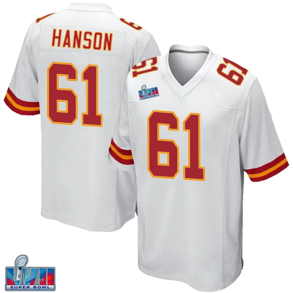 Youth Kansas City Chiefs C.j. Hanson Nike Super Bowl LVII Patch Game White Jersey Youth Kansas City Chiefs C.j. Hanson Nike Super Bowl LVII Patch Game White Jersey