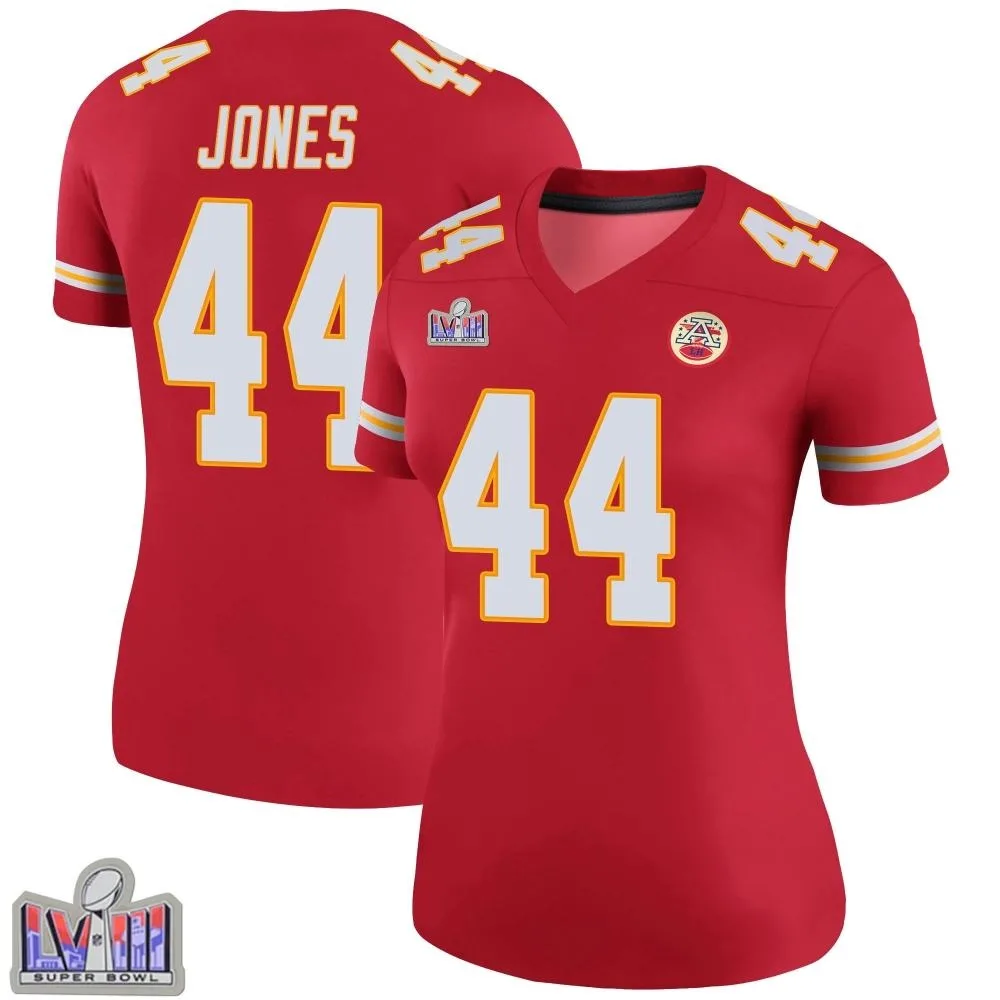 Women's Kansas City Chiefs Cam Jones Nike Color Rush Super Bowl LVIII Patch Legend Red Jersey Women's Kansas City Chiefs Cam Jones Nike Color Rush Super Bowl LVIII Patch Legend Red Jersey