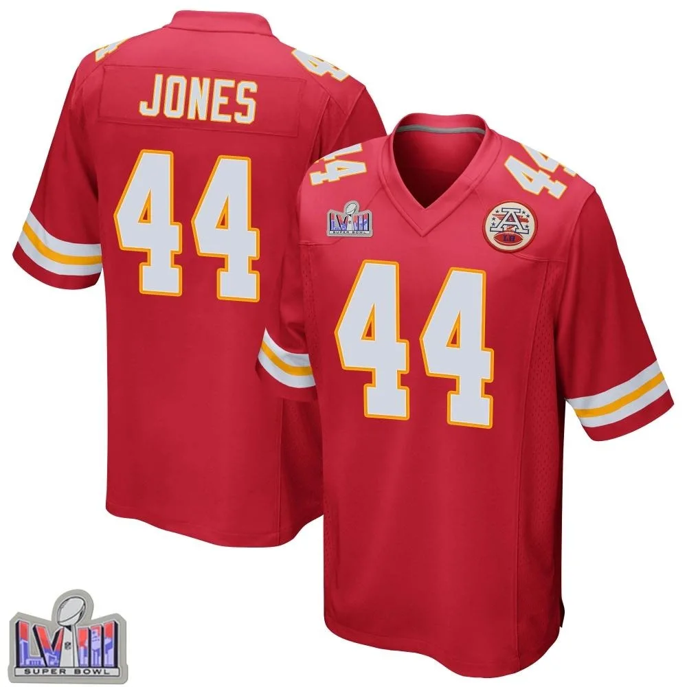 Youth Kansas City Chiefs Cam Jones Nike Team Color Super Bowl LVIII Patch Game Red Jersey Youth Kansas City Chiefs Cam Jones Nike Team Color Super Bowl LVIII Patch Game Red Jersey