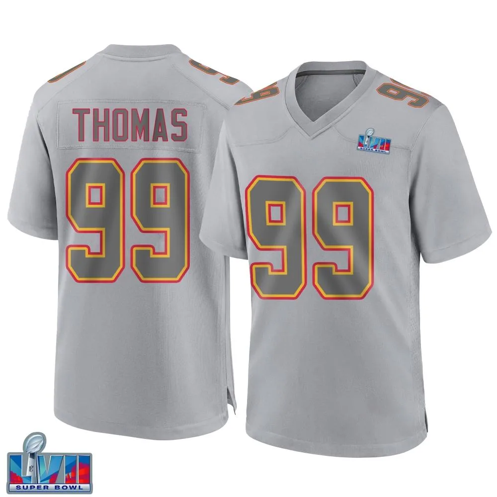 Men's Kansas City Chiefs Cameron Thomas Nike Atmosphere Fashion Super Bowl LVII Patch Game Gray Jersey Men's Kansas City Chiefs Cameron Thomas Nike Atmosphere Fashion Super Bowl LVII Patch Game Gray Jersey