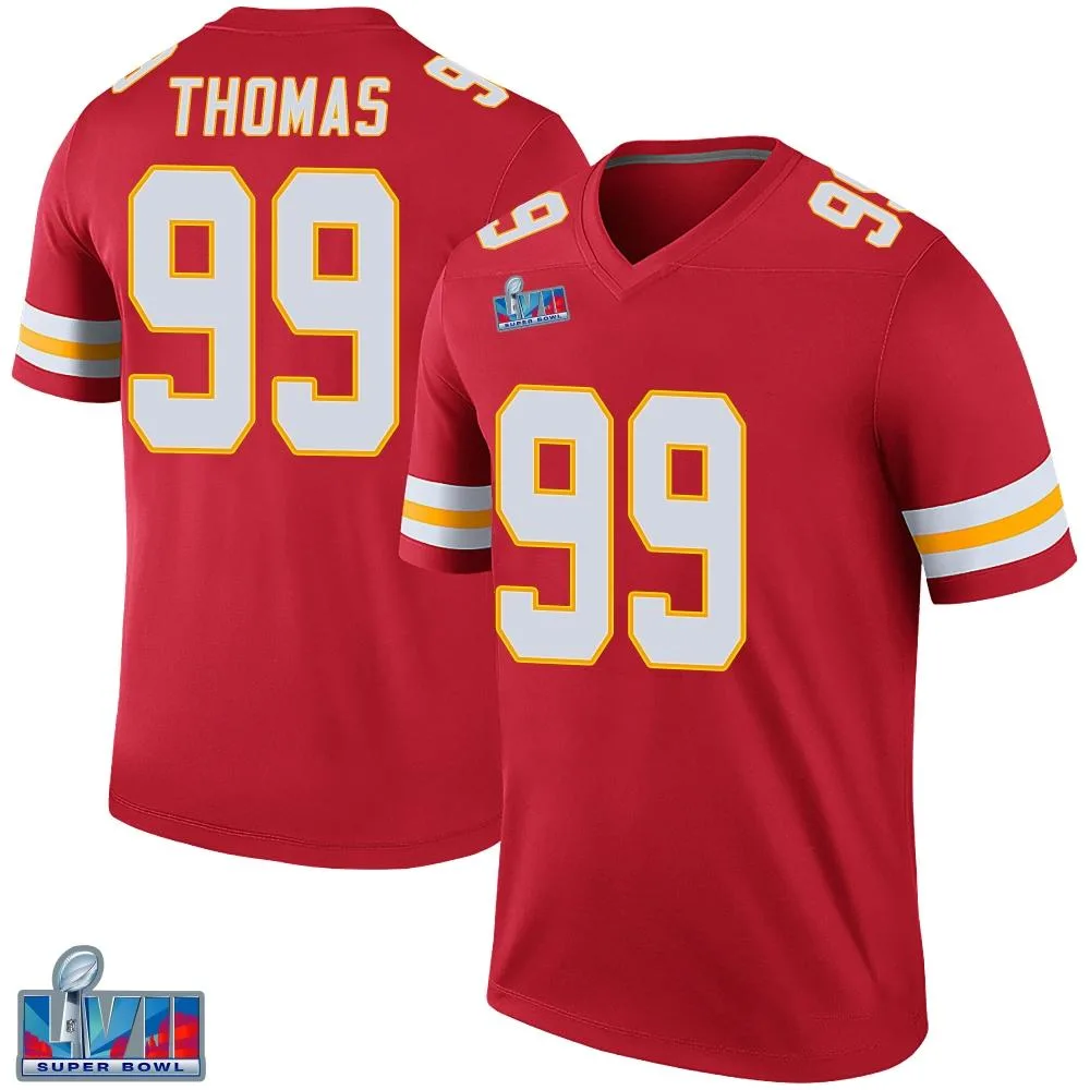 Men's Kansas City Chiefs Cameron Thomas Nike Color Rush Super Bowl LVII Patch Legend Red Jersey Men's Kansas City Chiefs Cameron Thomas Nike Color Rush Super Bowl LVII Patch Legend Red Jersey
