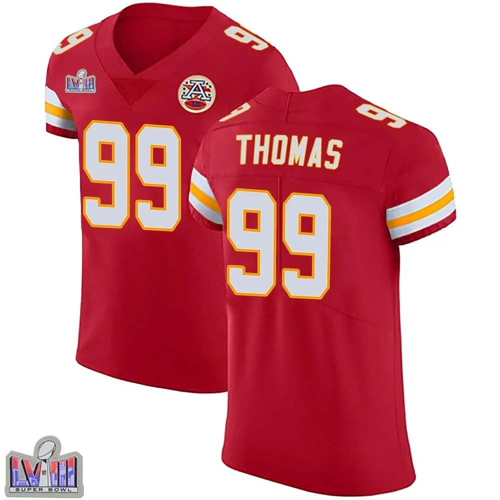 Men's Kansas City Chiefs Cameron Thomas Nike Team Color Vapor Untouchable Super Bowl LVIII Patch Elite Red Jersey Men's Kansas City Chiefs Cameron Thomas Nike Team Color Vapor Untouchable Super Bowl LVIII Patch Elite Red Jersey