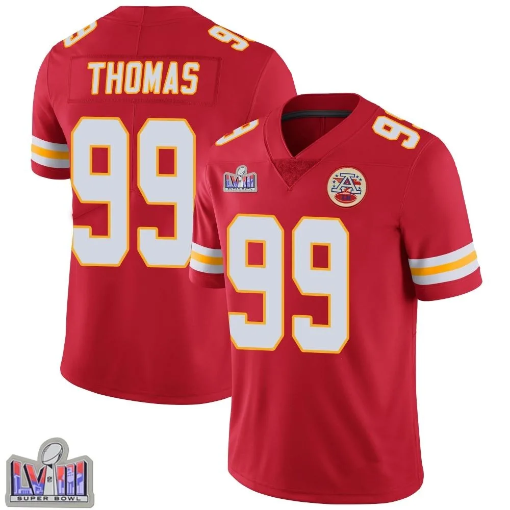 Men's Kansas City Chiefs Cameron Thomas Nike Team Color Vapor Untouchable Super Bowl LVIII Patch Limited Red Jersey Men's Kansas City Chiefs Cameron Thomas Nike Team Color Vapor Untouchable Super Bowl LVIII Patch Limited Red Jersey