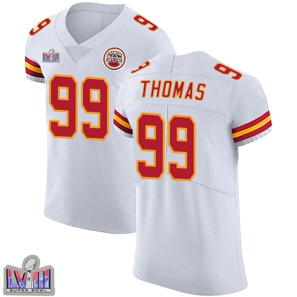 Men's Kansas City Chiefs Cameron Thomas Nike Vapor Untouchable Super Bowl LVIII Patch Elite White Jersey Men's Kansas City Chiefs Cameron Thomas Nike Vapor Untouchable Super Bowl LVIII Patch Elite White Jersey
