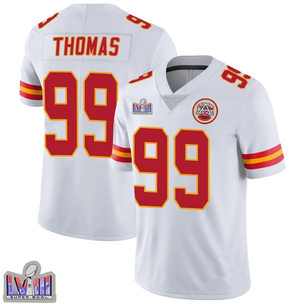 Men's Kansas City Chiefs Cameron Thomas Nike Vapor Untouchable Super Bowl LVIII Patch Limited White Jersey Men's Kansas City Chiefs Cameron Thomas Nike Vapor Untouchable Super Bowl LVIII Patch Limited White Jersey