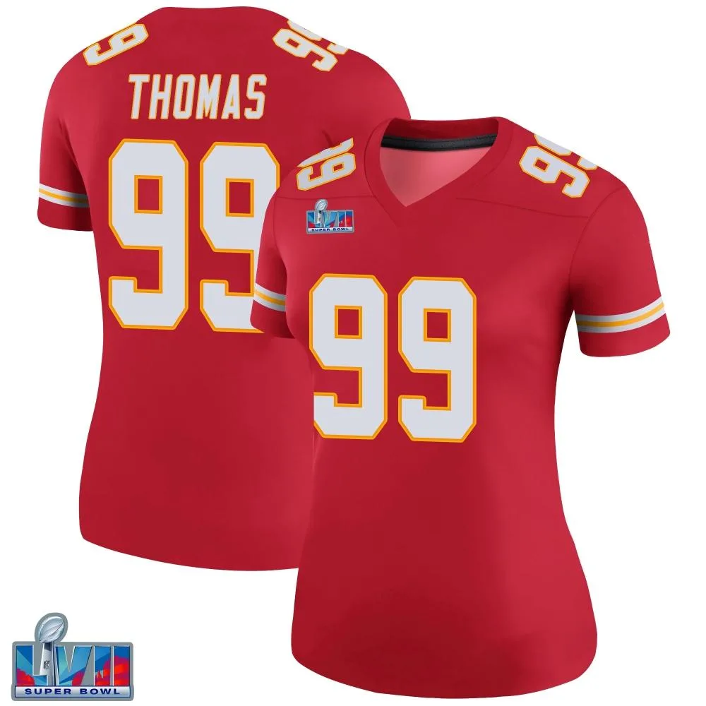 Women's Kansas City Chiefs Cameron Thomas Nike Color Rush Super Bowl LVII Patch Legend Red Jersey Women's Kansas City Chiefs Cameron Thomas Nike Color Rush Super Bowl LVII Patch Legend Red Jersey