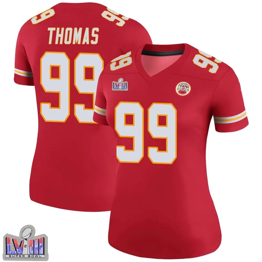 Women's Kansas City Chiefs Cameron Thomas Nike Color Rush Super Bowl LVIII Patch Legend Red Jersey Women's Kansas City Chiefs Cameron Thomas Nike Color Rush Super Bowl LVIII Patch Legend Red Jersey