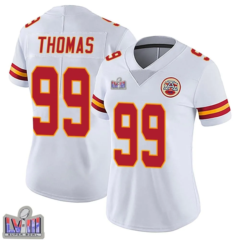 Women's Kansas City Chiefs Cameron Thomas Nike Vapor Untouchable Super Bowl LVIII Patch Limited White Jersey Women's Kansas City Chiefs Cameron Thomas Nike Vapor Untouchable Super Bowl LVIII Patch Limited White Jersey
