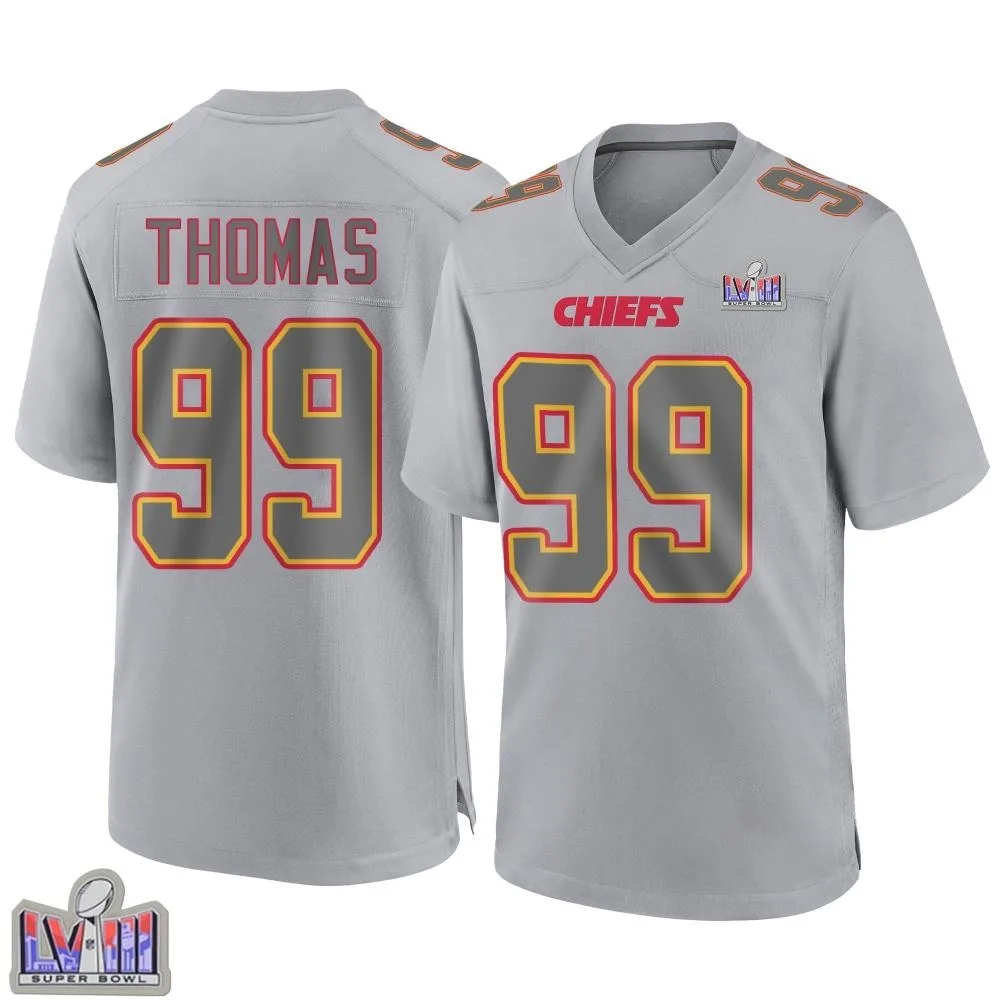 Youth Kansas City Chiefs Cameron Thomas Nike Atmosphere Fashion Super Bowl LVIII Patch Game Gray Jersey Youth Kansas City Chiefs Cameron Thomas Nike Atmosphere Fashion Super Bowl LVIII Patch Game Gray Jersey