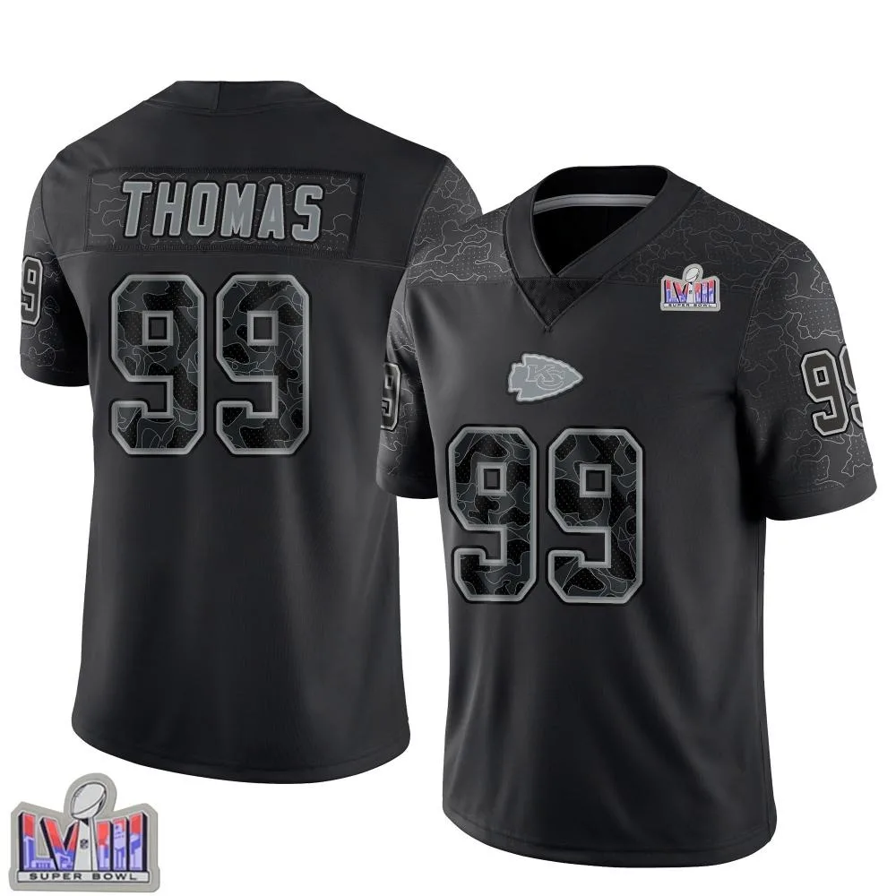 Youth Kansas City Chiefs Cameron Thomas Nike Reflective Super Bowl LVIII Patch Limited Black Jersey Youth Kansas City Chiefs Cameron Thomas Nike Reflective Super Bowl LVIII Patch Limited Black Jersey