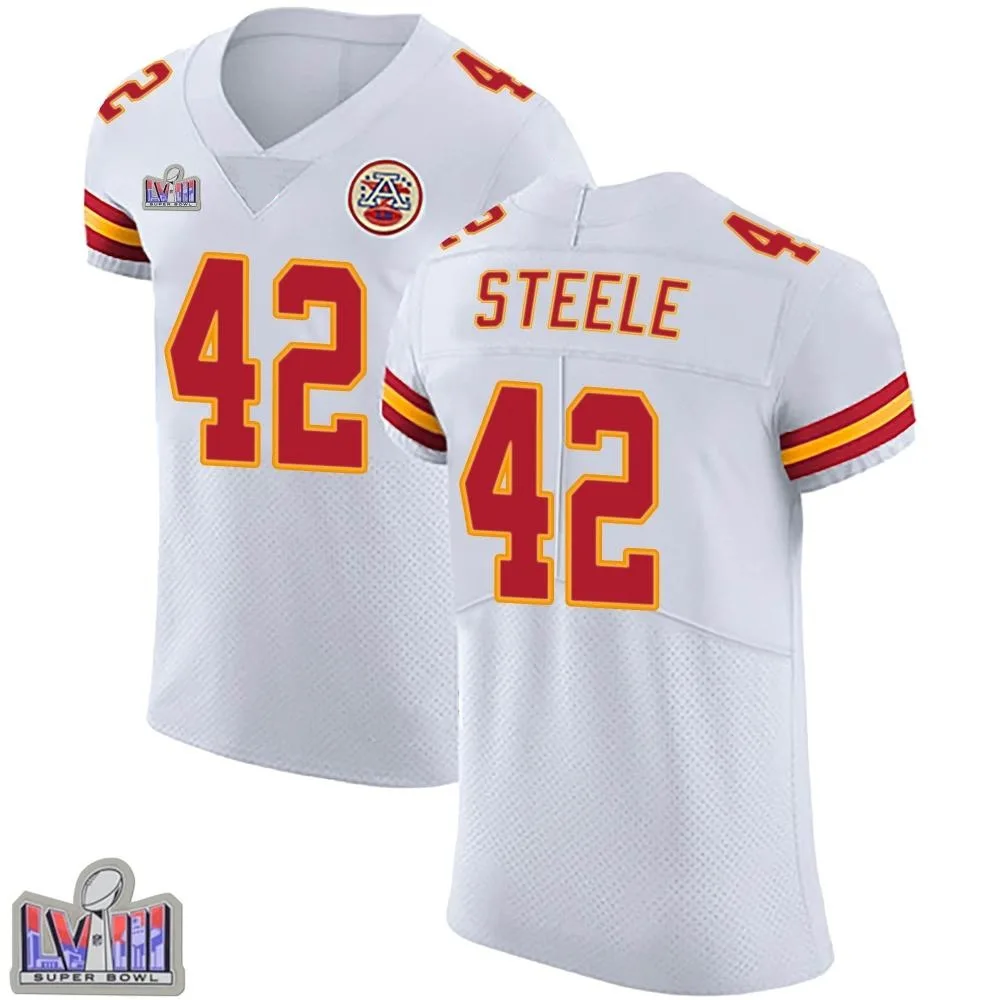Men's Kansas City Chiefs Carson Steele Nike Vapor Untouchable Super Bowl LVIII Patch Elite White Jersey Men's Kansas City Chiefs Carson Steele Nike Vapor Untouchable Super Bowl LVIII Patch Elite White Jersey