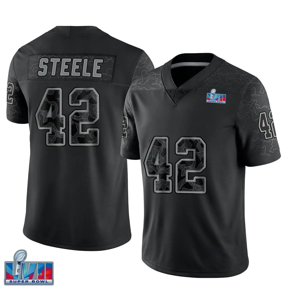 Youth Kansas City Chiefs Carson Steele Nike Reflective Super Bowl LVII Patch Limited Black Jersey Youth Kansas City Chiefs Carson Steele Nike Reflective Super Bowl LVII Patch Limited Black Jersey