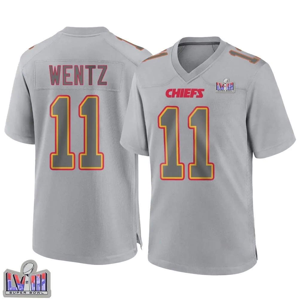 Men's Kansas City Chiefs Carson Wentz Nike Atmosphere Fashion Super Bowl LVIII Patch Game Gray Jersey Men's Kansas City Chiefs Carson Wentz Nike Atmosphere Fashion Super Bowl LVIII Patch Game Gray Jersey