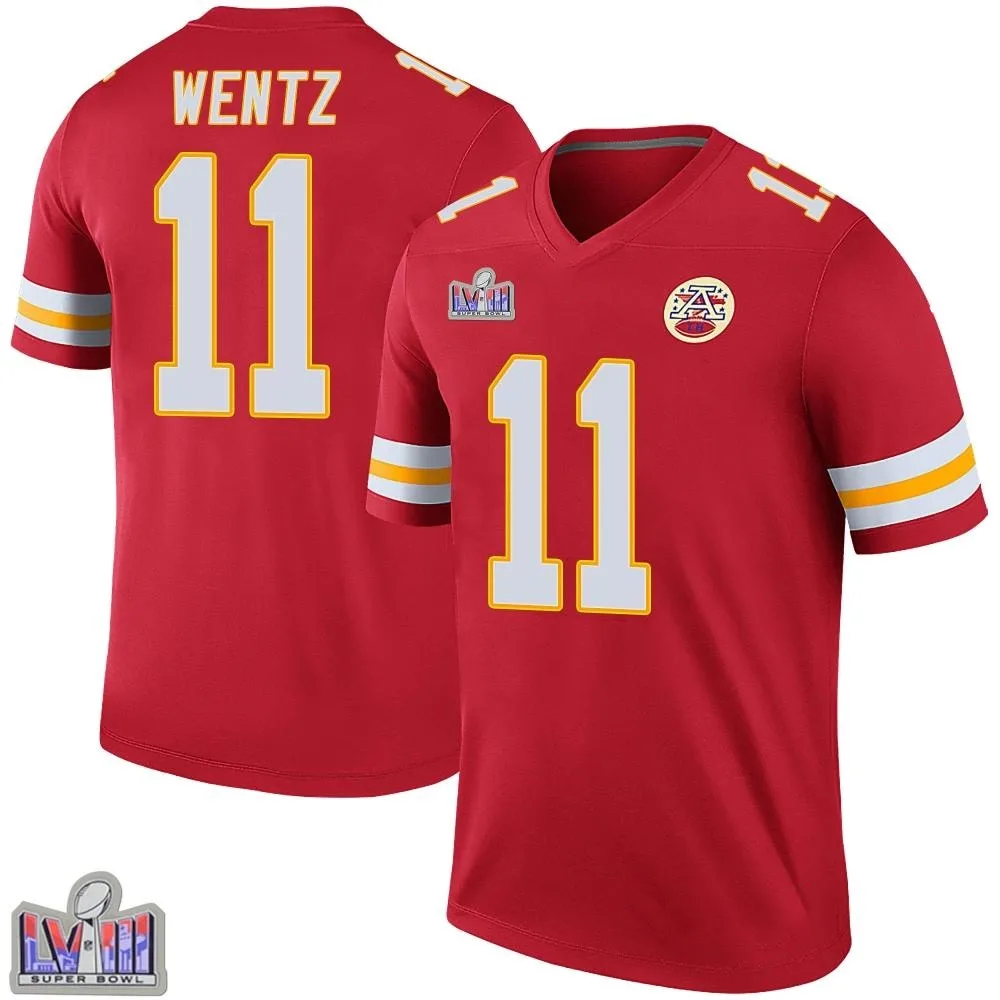 Men's Kansas City Chiefs Carson Wentz Nike Color Rush Super Bowl LVIII Patch Legend Red Jersey Men's Kansas City Chiefs Carson Wentz Nike Color Rush Super Bowl LVIII Patch Legend Red Jersey